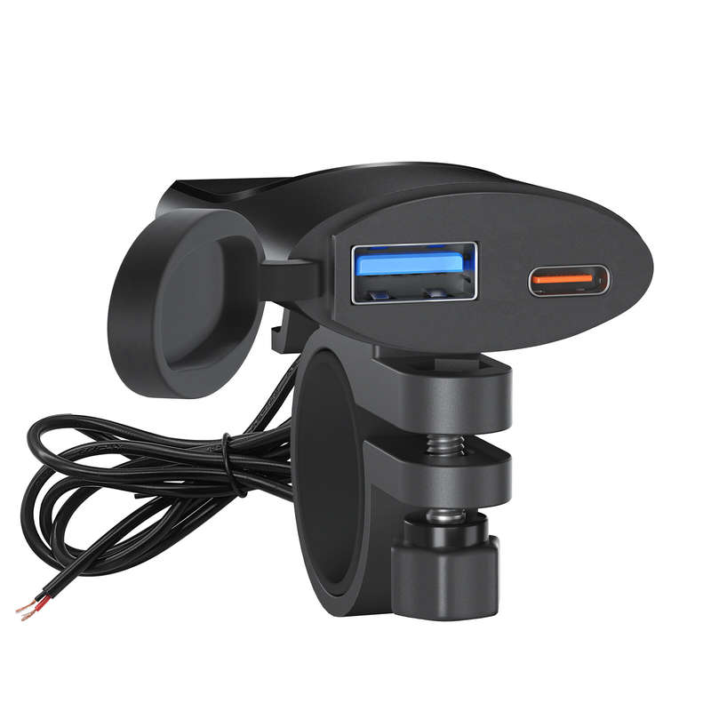 QC3.0 Motorcycle USB Charger Fast Charge PD+USB 12V-24V Motorcycle Handlebar Phone Charger Socket Ad