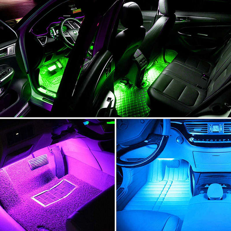 48 LED Car Interior Ambient Foot Strip Light Backlight Remote App Music Control Auto RGB Decorative