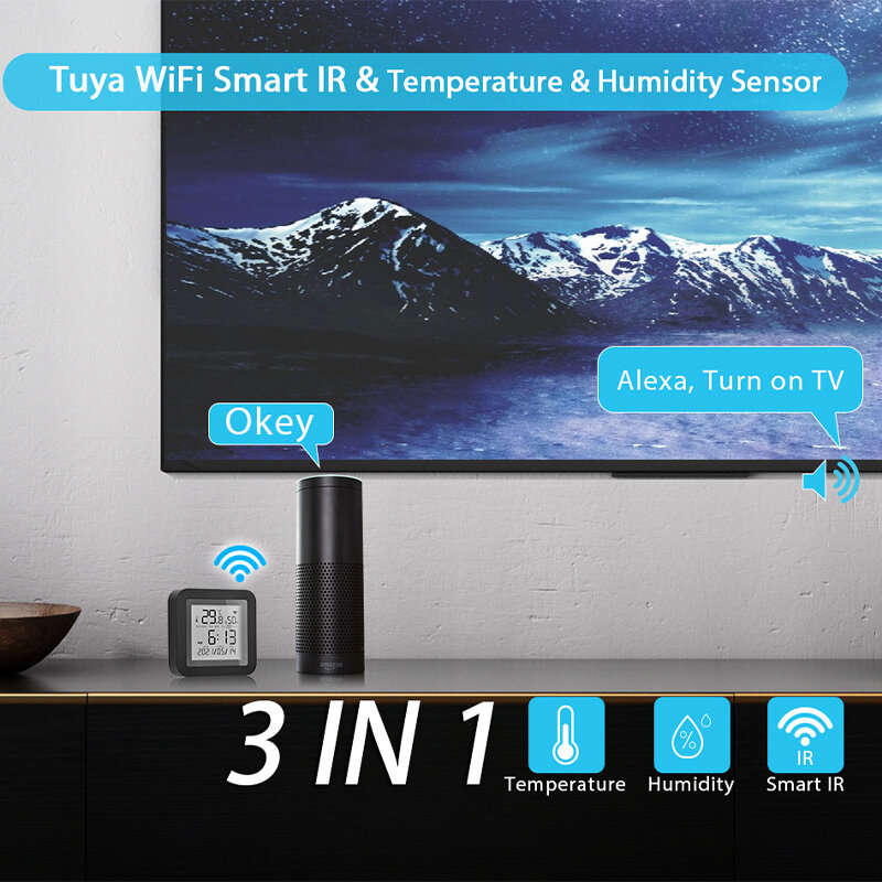 S09 Tuya Smart WiFi Universal IR Remote Temperature Humidity Sensor with Digital Display Screen for
