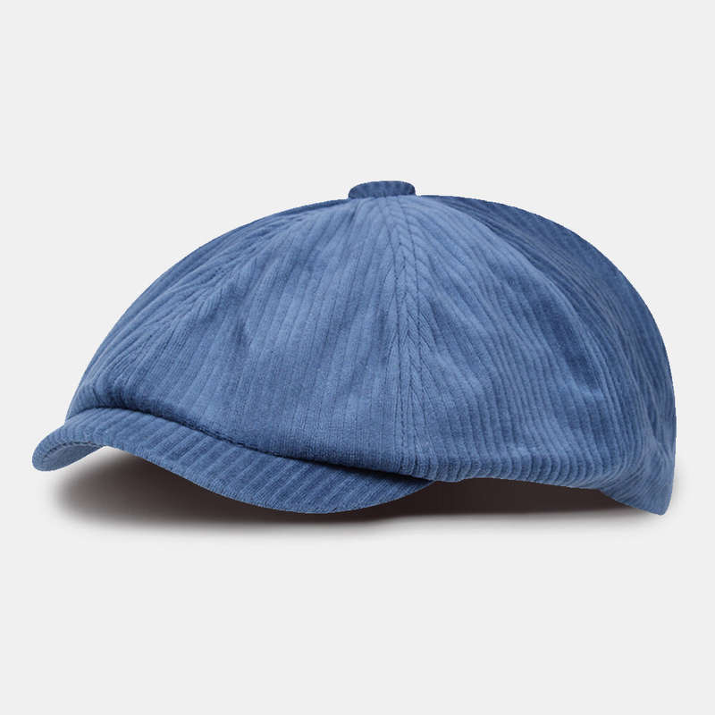 Men Newsboy Hats British Retro Plain Corduroy Short Brim Ivy Cap Octagonal Hat Painter Hat