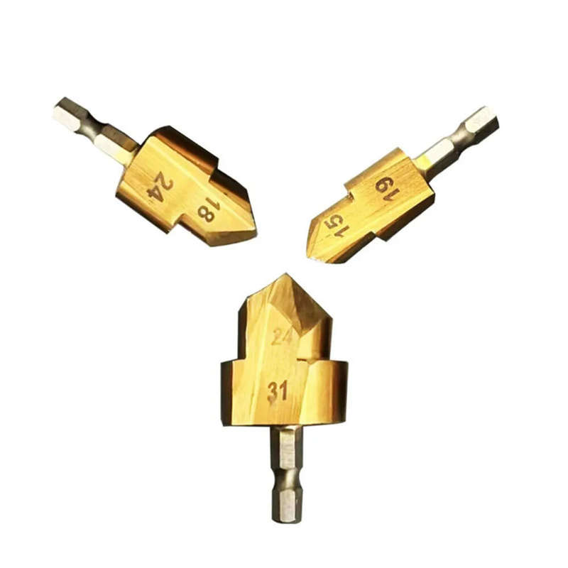 3PCS 6.35mm 1/4" Hex Shank 3 Flutes High-Speed Steel Countersink Drill Bit #20 #25 #32 Diameter for