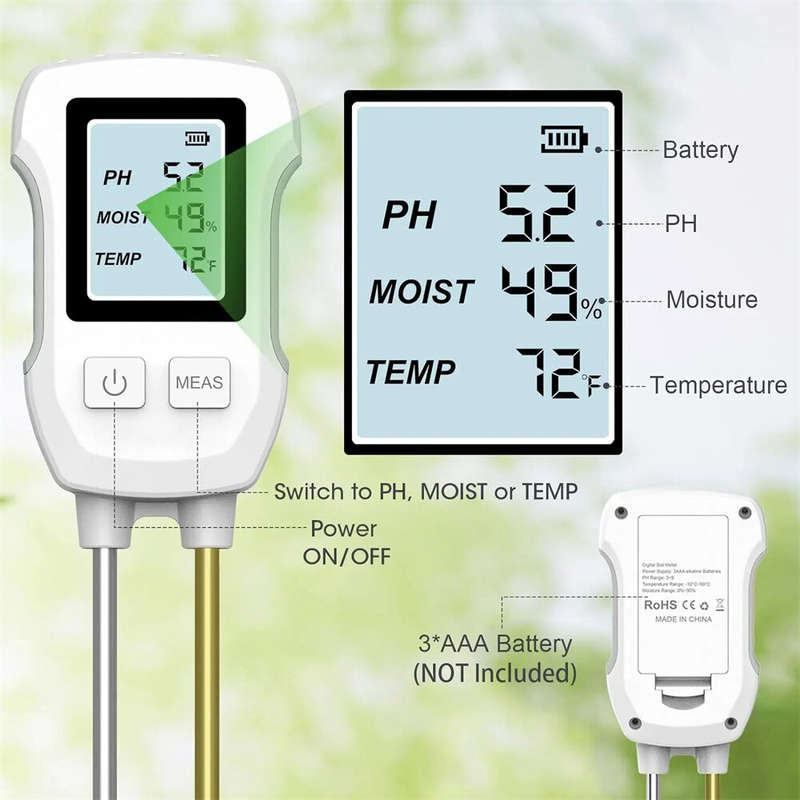 SGS07 3 in 1 Digital LCD Soil Meter Soil PH/Moisture/Temperature Tester with Backlight for House Pla