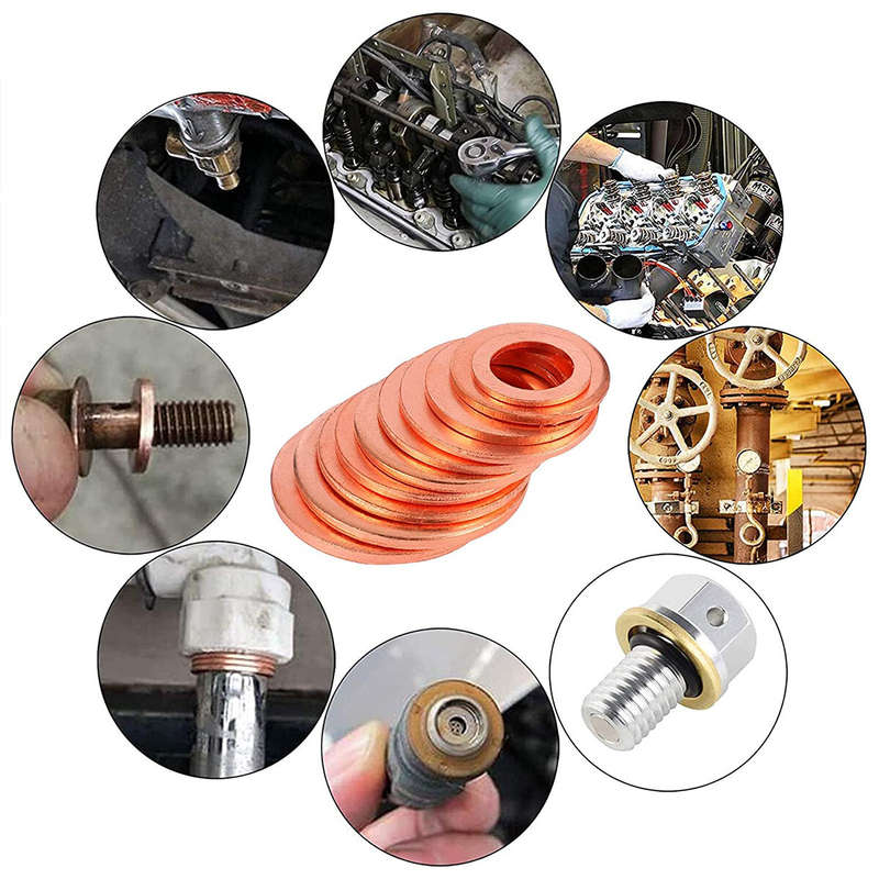 150PCS 15 Sizes Copper Metric Sealing Washers Assortment Set Flat Ring Sump Plug Oil Seal Gasket Sea