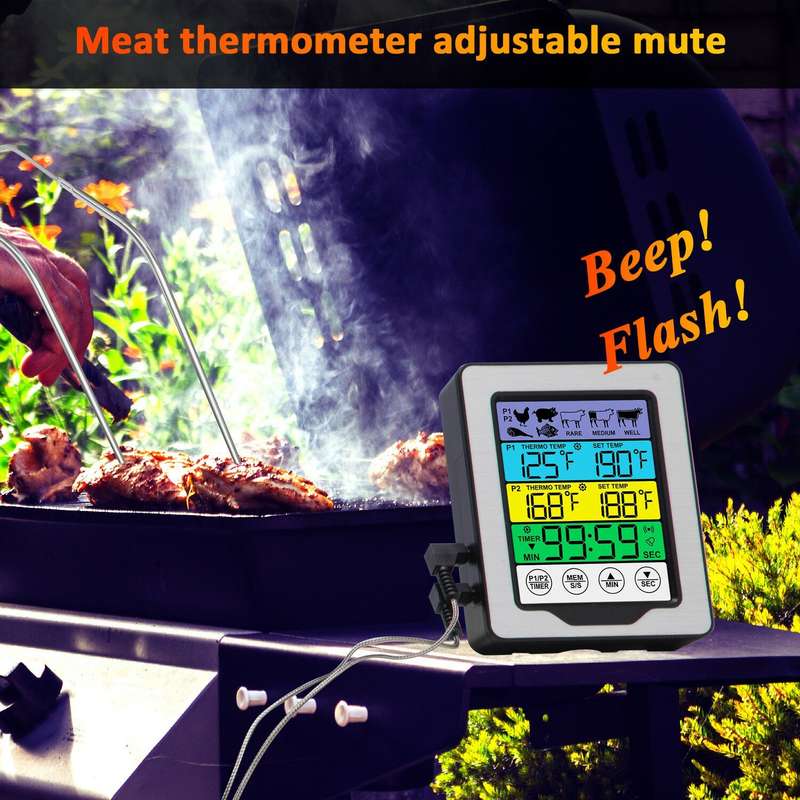 Dual Probe Large Colorful Touchscreen Food Meat Thermometer Kitchen Cooking BBQ Thermometer High Tem