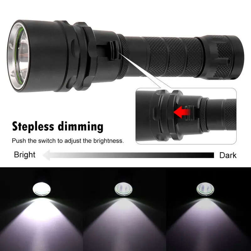 High Power Diving Flashlight IP68 Waterproof Professional Dive Lights 18650 Battery for Deep Sea Und