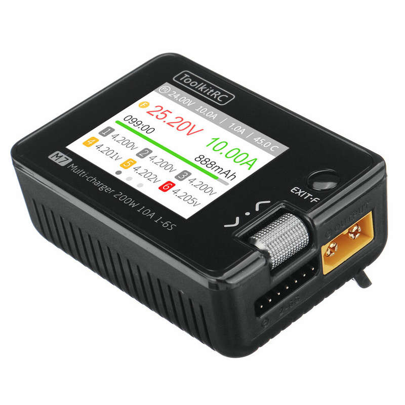 ToolkitRC M7 200W 10A DC Balance Charger Discharger for 1-6S Lipo Battery with With Voltage Servo Ch