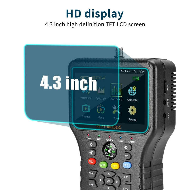 GTMEDIA V8 Finder Max Signal Finder DVB-S/S2/S2X H.264/H.265 (8bit) Locator 4.3 Inch HD Official Acc
