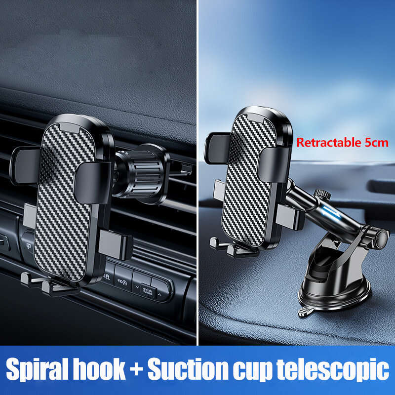 Car Phone Mount Adjustable Air Vent Dashboard Stand Gravity Phone Holder Spiral Hook + Suction Cup S