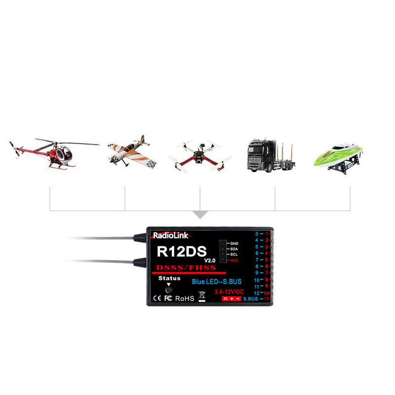 Radiolink R12DS V2.0 2.4GHz 12CH DSSS FHSS Receiver for AT9/AT9S/AT9S PRO/AT10/AT10II Radio Transmit