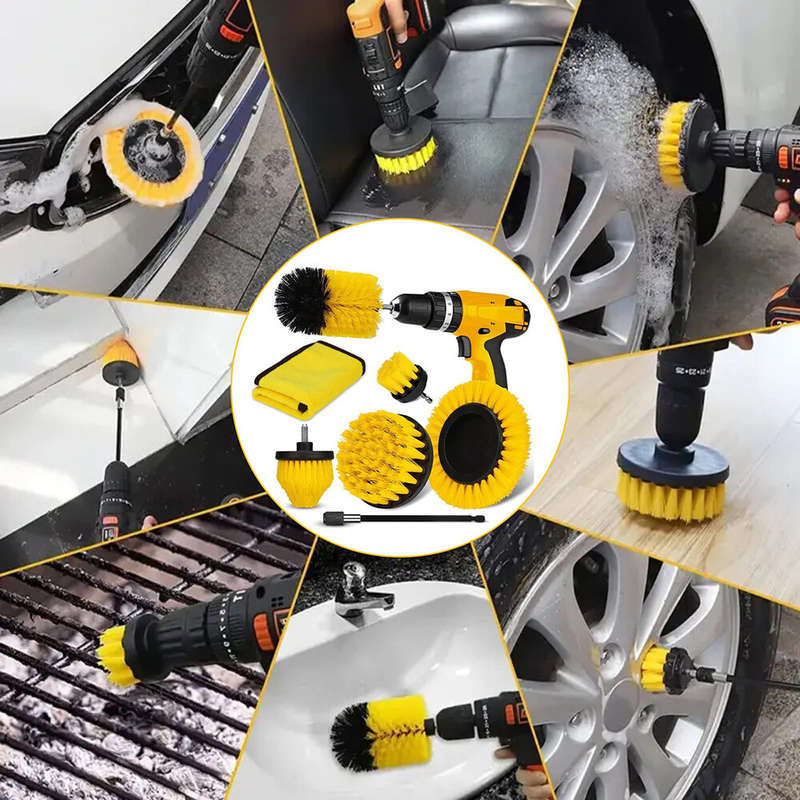 7 Piece Drill Brush Attachment Set with Extended Reach for Cleaning Tub Sink Tile Carpet and Grout P