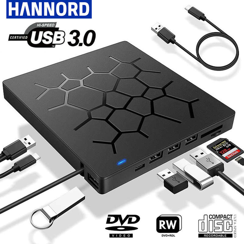 External CD/DVD Drive USB 3.0 Type-C 6 in 1 DVD Drive Player Optical Drive With SD/TF & USB3.0 Slots