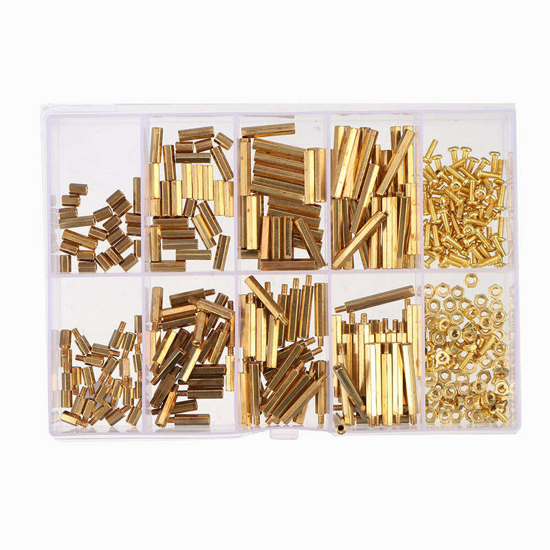 280Pcs M2.5 Hex Nut Assortment Kit Head Brass Spacing Double-pass Screw Threaded Pillar PCB Computer