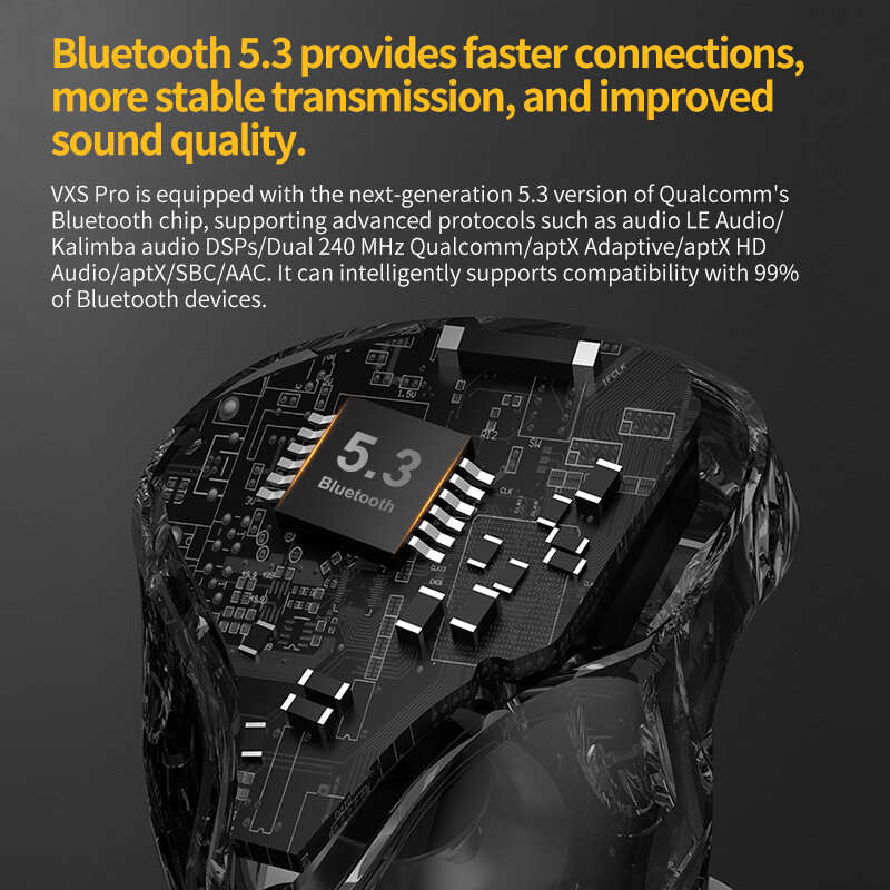 KZ VXS PRO bluetooth 5.3 Earphone QCC5171 Chip CVC9.0 Call Noise Cancelling 10mm Unit HiFi Stereo AA