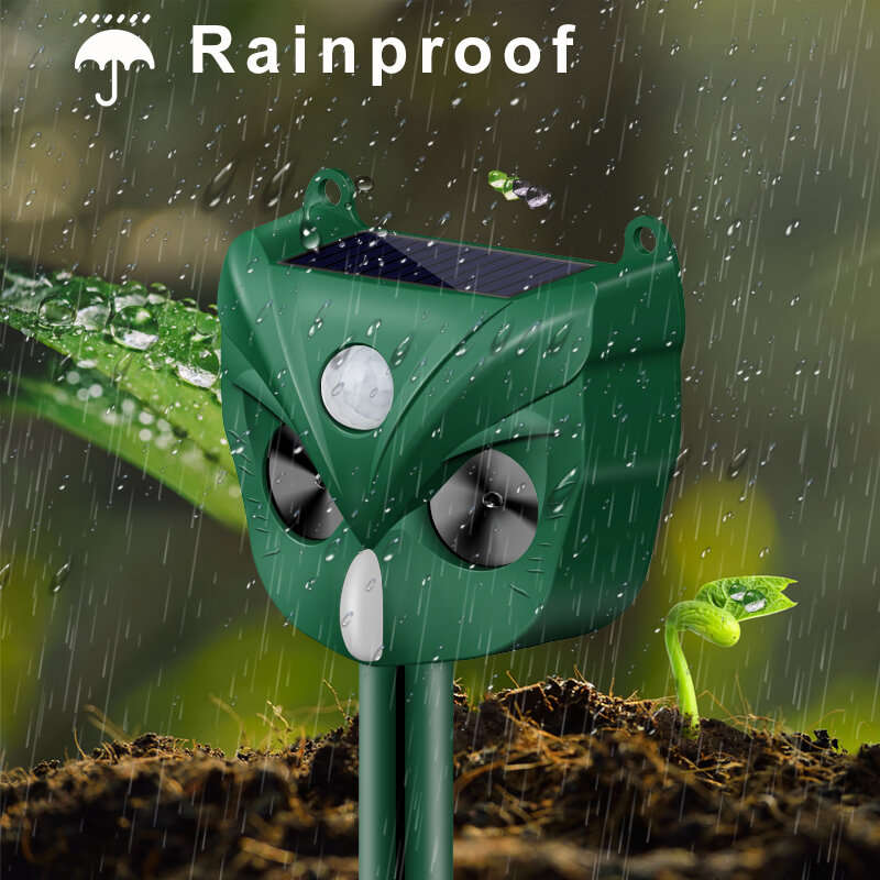 AGSIVO Solar Animal Repeller Ultrasonic Animal Repellent with PIR Motion Sensor and LED Flash Light