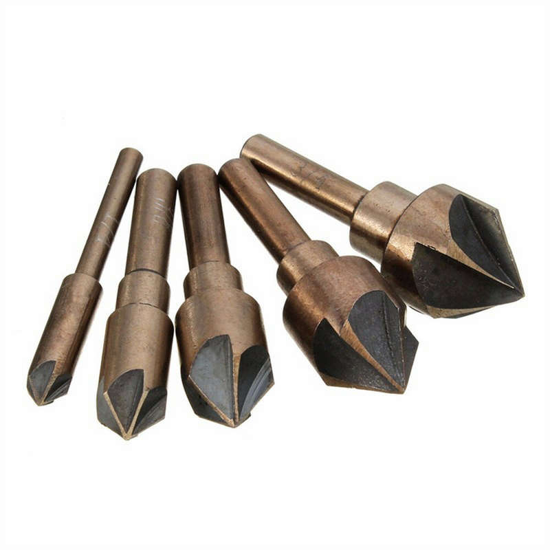 5PCS Countersink Tool Bit Set Includes 1/4" 3/8" 1/2" 5/8" 3/4" Drills Perfect for Woodworking Soft