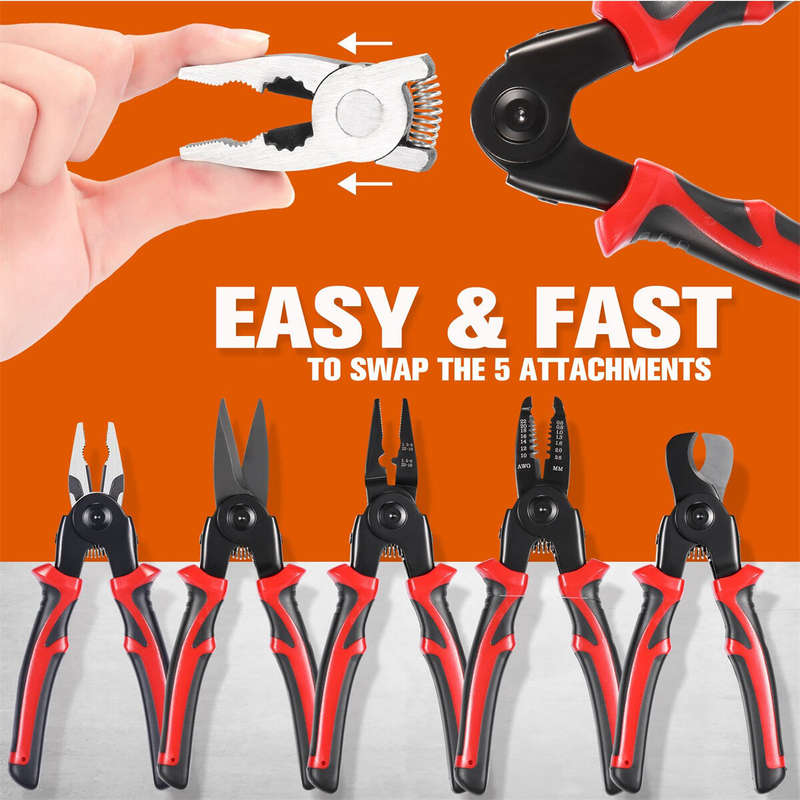 5 in 1 Plier Tool Set High Carbon Steel Wire Cutters Wire Strippers Needle Nose Pliers Long Range Du