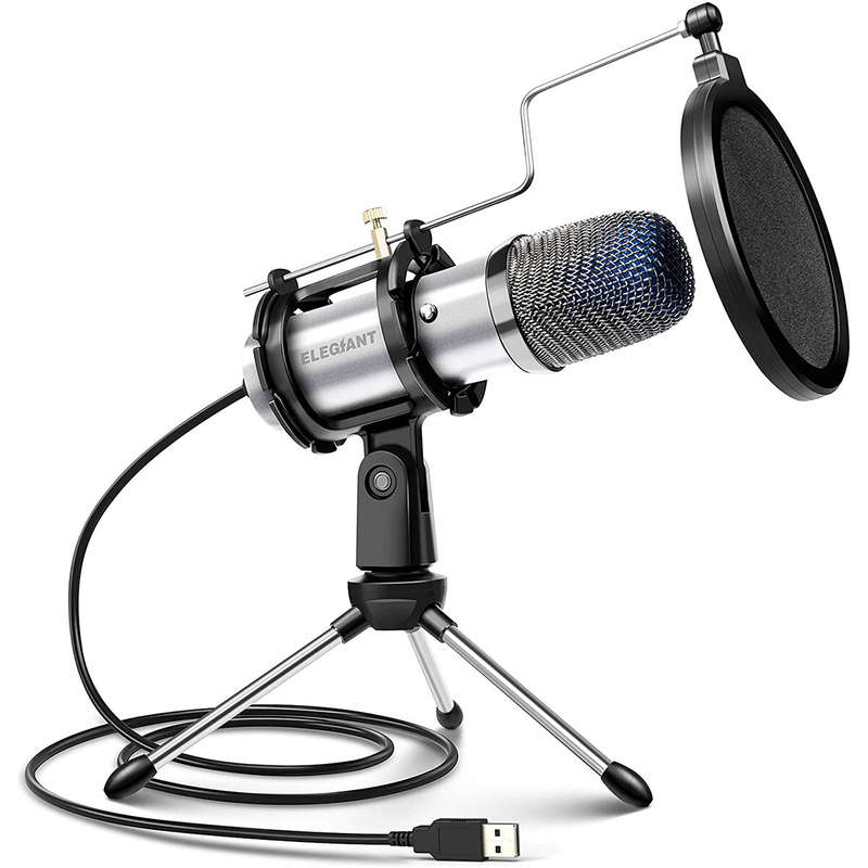 ELEGIANT EGM-04 Computer Microphone USB Wired Condenser Gaming Microphone with Tripod Stand & PopFil