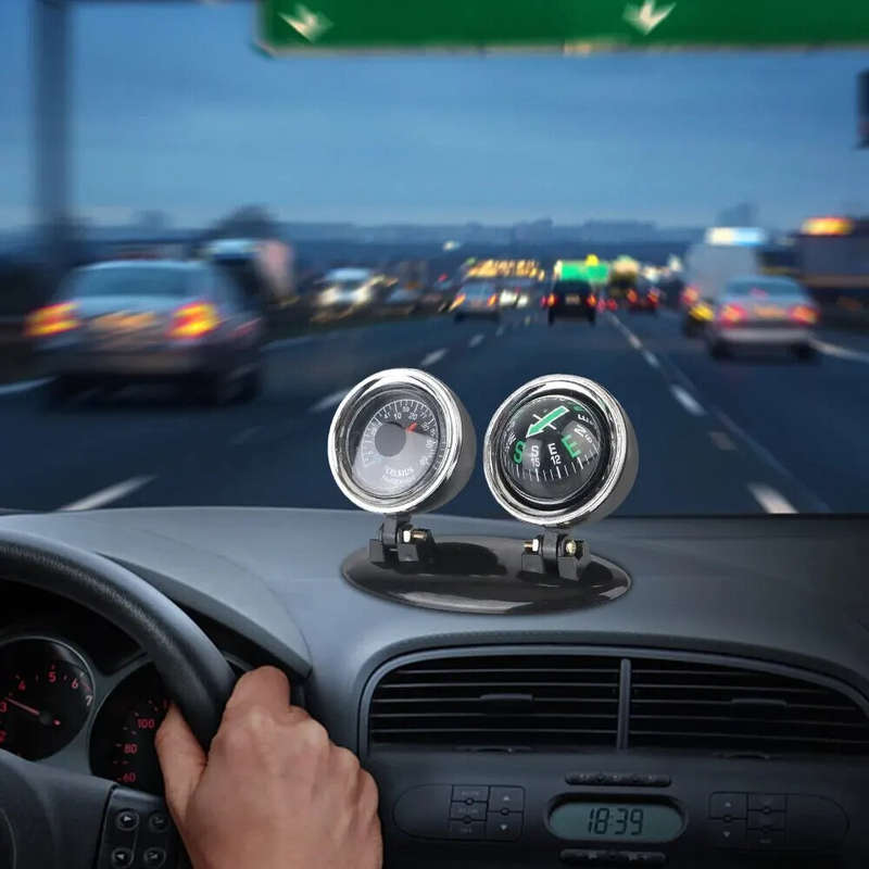 2 in 1 Car Ornaments Compass with Thermometer Direction Dashboard Ball for Cars Trucks SUVs