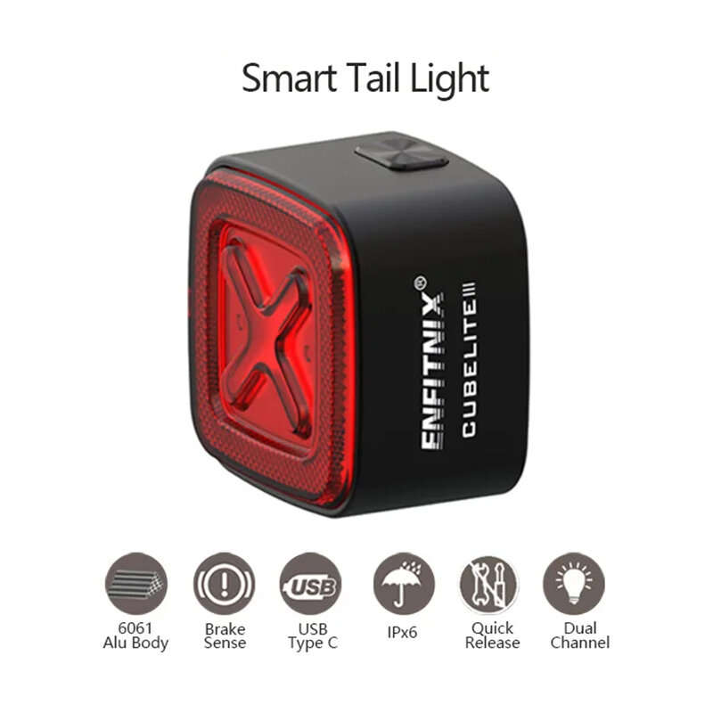 Enfitnix Cubelite III Smart Bike Taillight Brake Sense 400mAh Battery 4 Light Modes USB-C Rechargeab