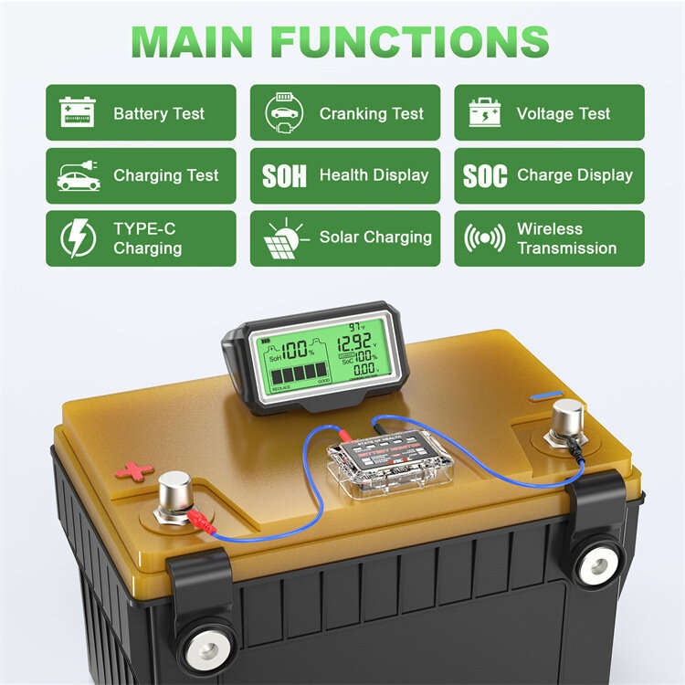 ANCEL BM200 PRO 12V LED Car Battery Tester Monitor Head-Up Display Waterproof SOH SOC Charging Batte