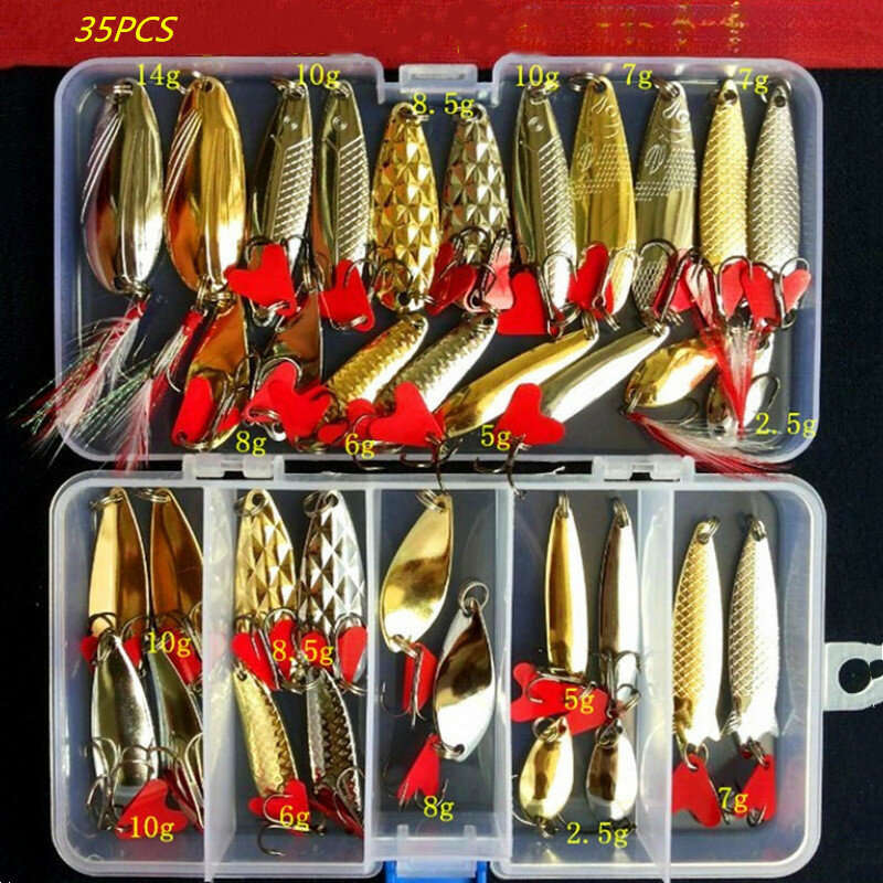 ZANLURE Hot Brilliant Metal Jig Spoon Fishing Lure Set 35pcs Wobblers Kit Pike Spoon Bait Fishing Ta
