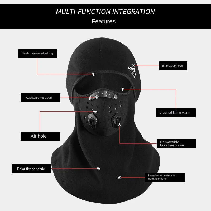 Golovejoy Winter Warm Cycling Helmet Hi-tech Breathable Fabric Soft Windproof Face Mask for Riding H