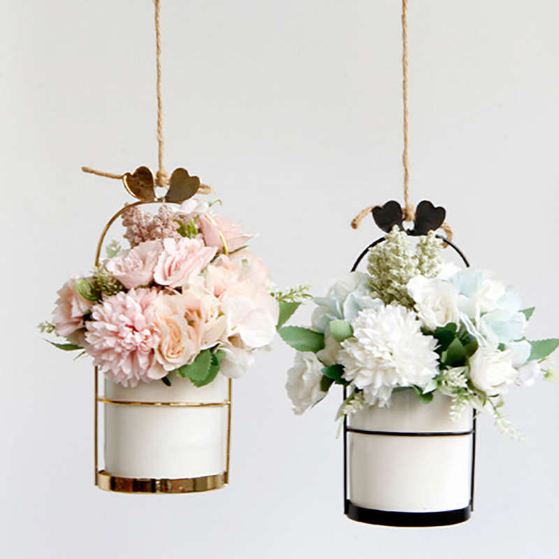 Nordic Vase Hanging Basket Wrought Iron Flower Pot Hanging Iron Frame Flower Stand Hydroponic Flower