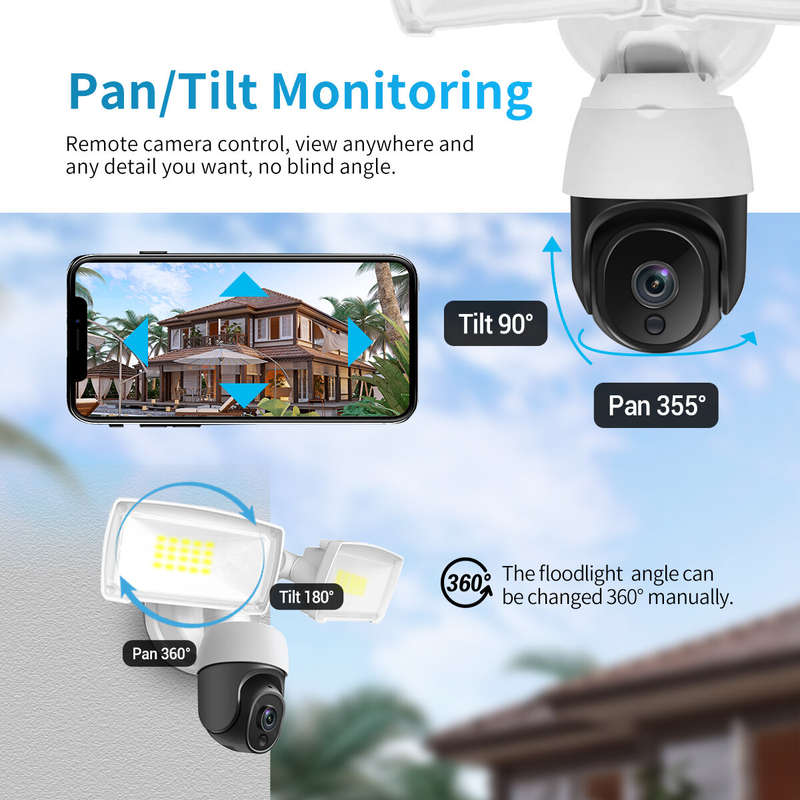 ESCAM QF613 2MP WiFi Floodlight IP Camera PTZ Color Night Vision Two-way Audio H.265 IP66 Waterproof
