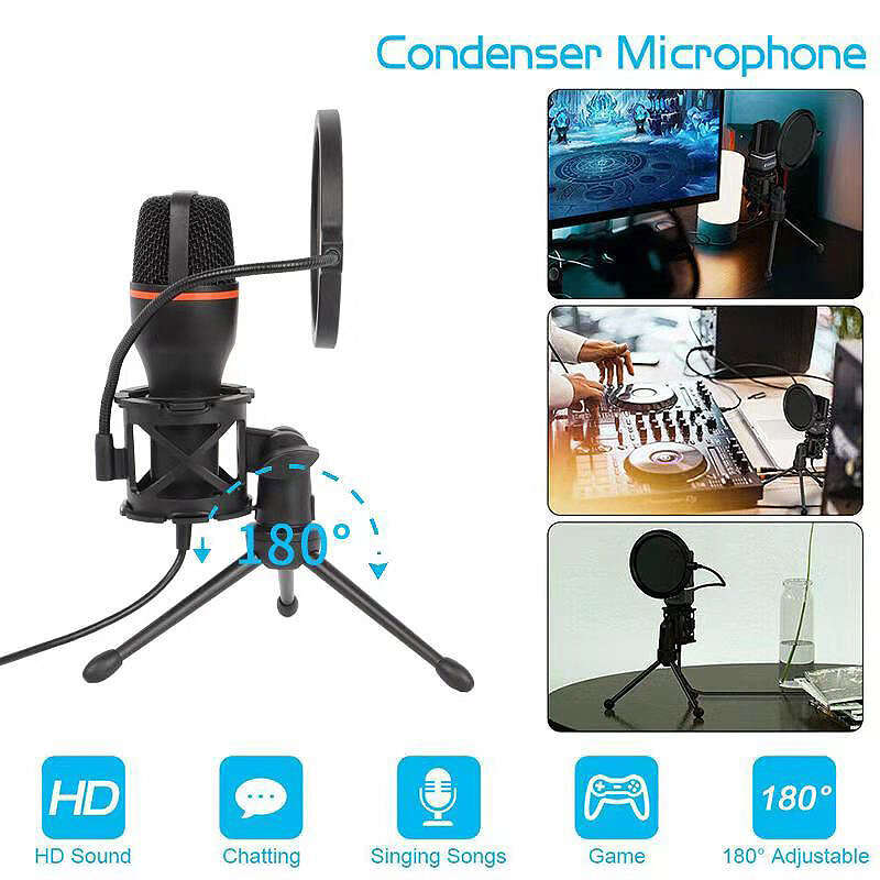 ME4 USB Wired Condenser Microphone RGB Video Noise Reduction Desktop Tripod Mic for Recording Live C