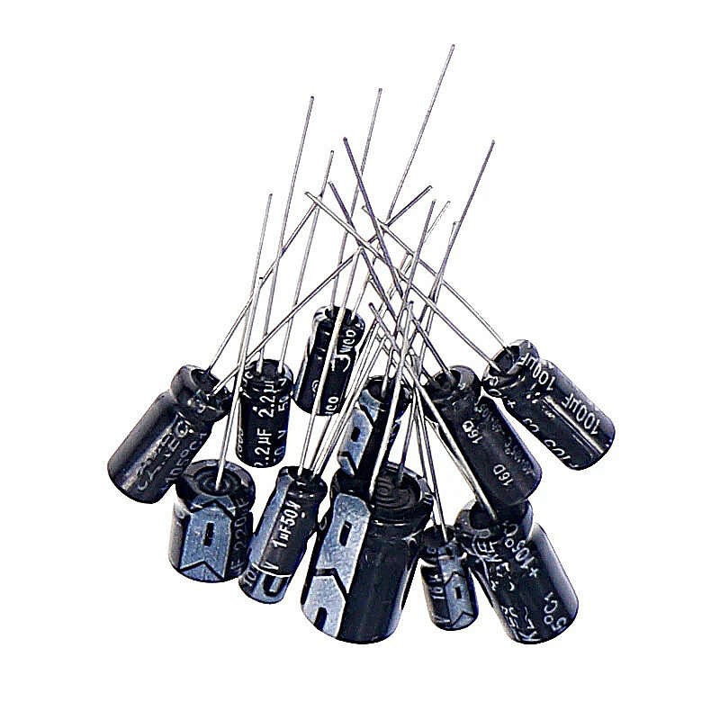 120PCS 12 Values 0.22UF-470UF In-line Electrolytic Capacitor Assortment Kit