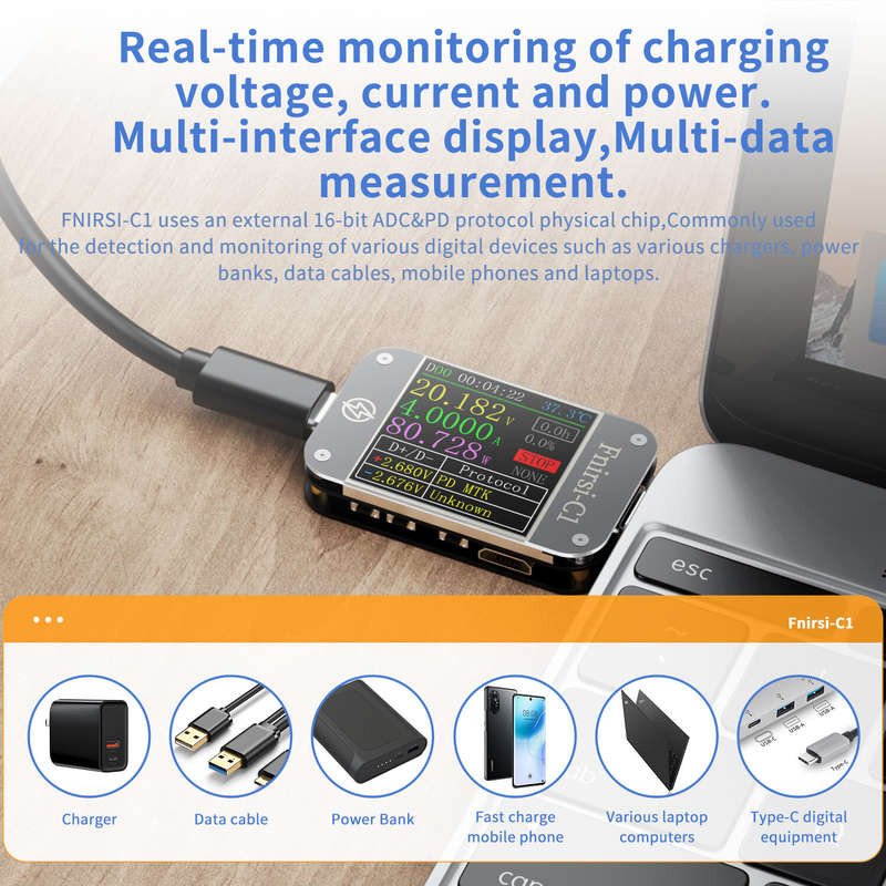 FNIRSI-C1 Type-C PD Trigger USB-C Voltmeter Ammeter Fast Charging Protocol Test Type-C Meter Power B