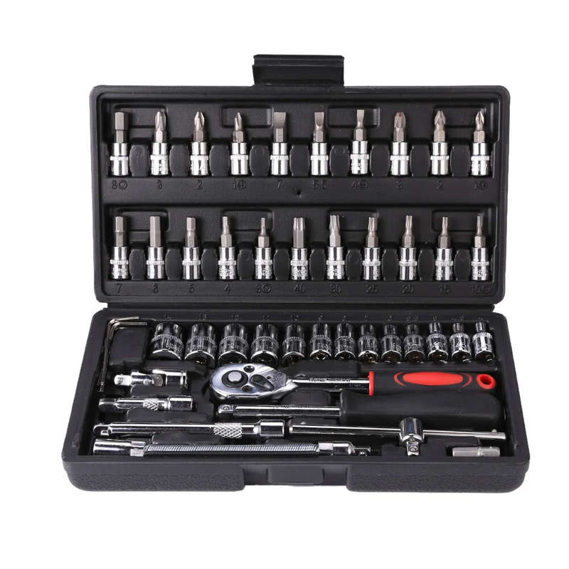 46Pcs Socket Wrench Set Combo Tool Auto Repair Screwdriver Combination 1/4 Inch Ratchet Wrench Set w