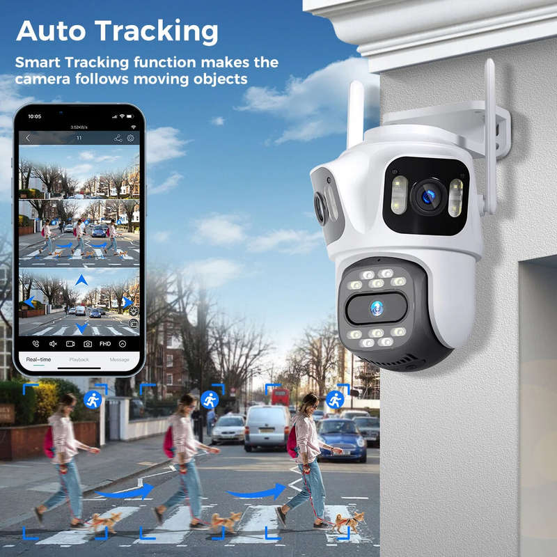 Hiseeu WSA18 8MP 4K 5X Zoom WiFi PTZ IP Camera Three Lens Three Screen Outdoor Camera Auto Tracking