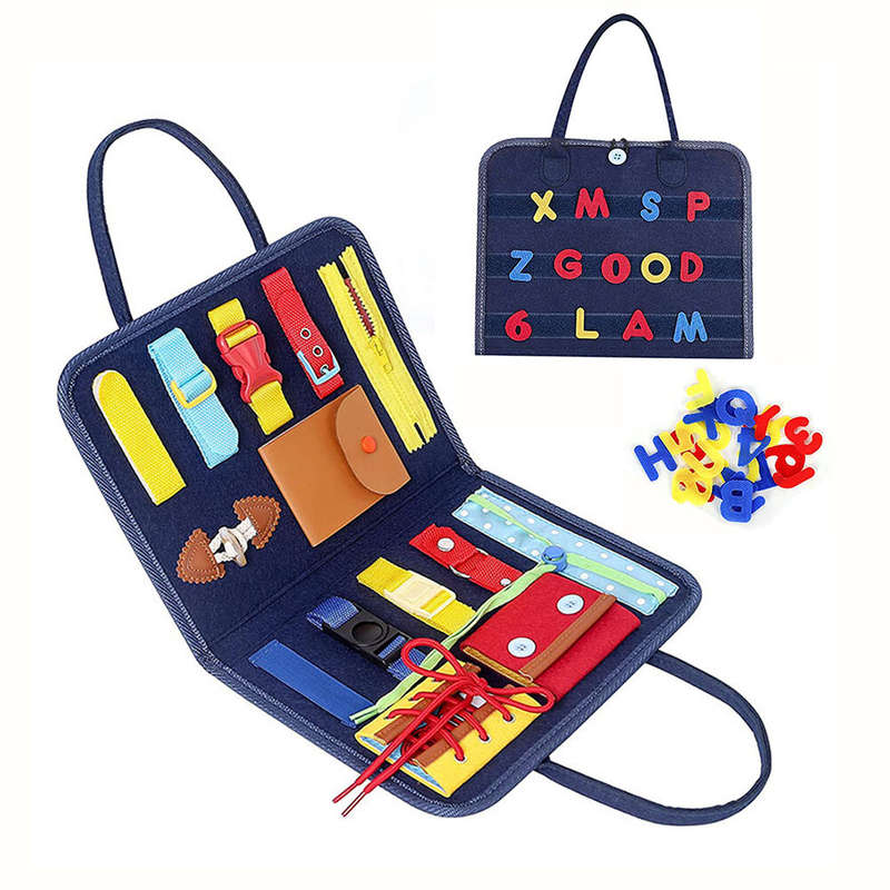 Busy Board Montessori Sensory Toys Fine Motor Training Activity Developing Board with Buttons Zipper
