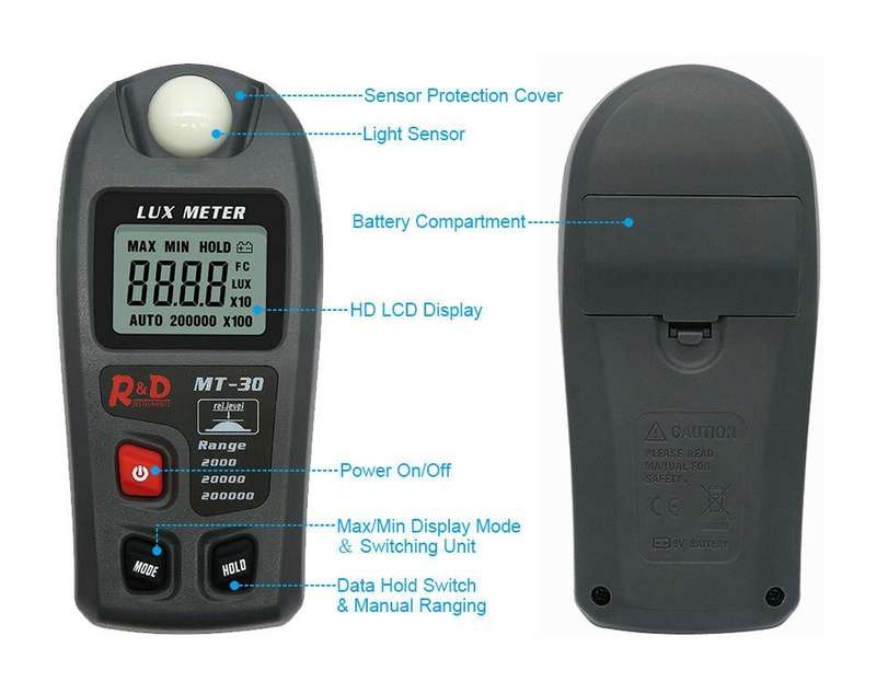 RZ Digital Lux Meter 200,000 Lux Digital LCD Pocket Light Meter Lux/FC Measure Tester illuminometer