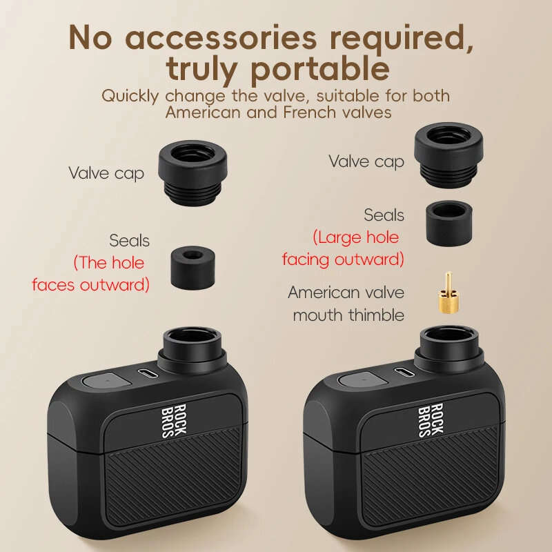 ROCKBROS Mini Electric Air Pump 100PSI Inflation Power One-touch Operation Waterproof Type-C Fast Ch