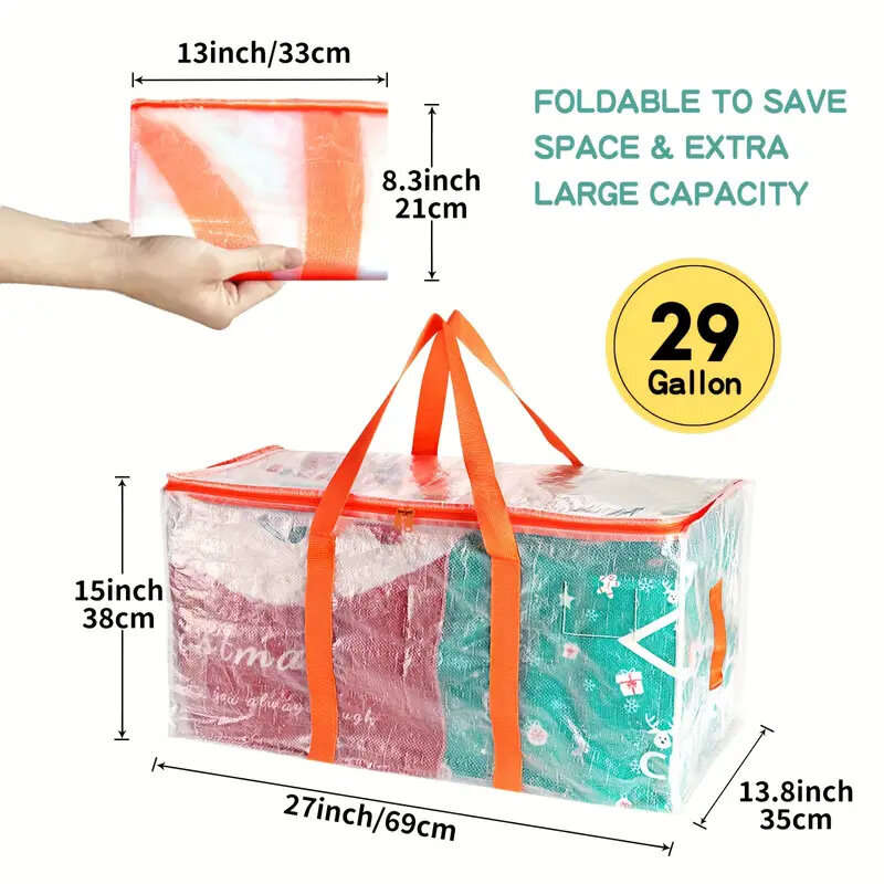 3pcs Extra Large 92L Heavy Duty Clear Moving Bags with Fixed Shoulder Strap Zipper Closure Foldable