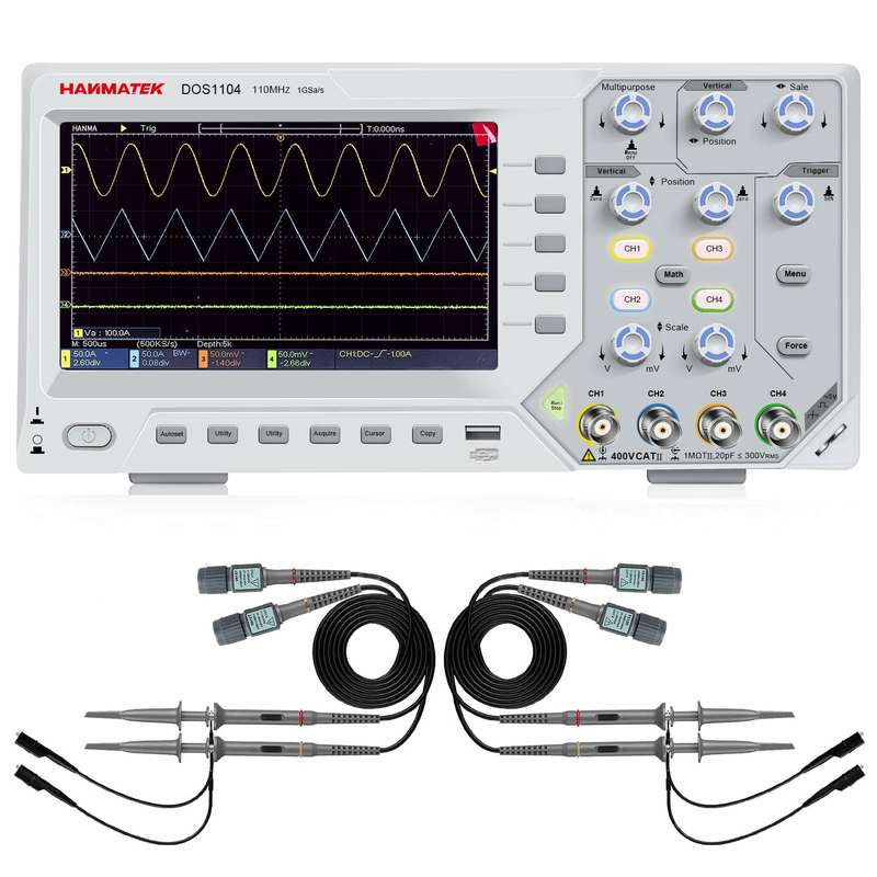 HANMATEK DOS1104 Digital Oscilloscope with 4 Channels and Screen 7 inch / 18 cm TFT-LCD Display Port