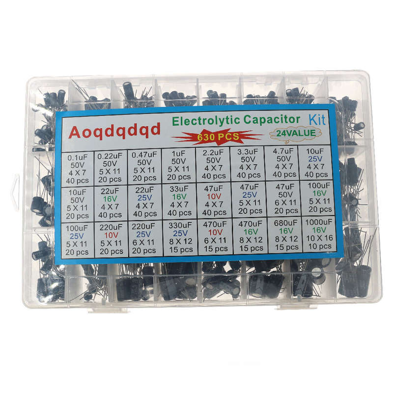 630pcs/set 24 Values High Frequency Electrolytic Capacitor Kit Set 0.1UF-1000UF Aluminum Capacitors