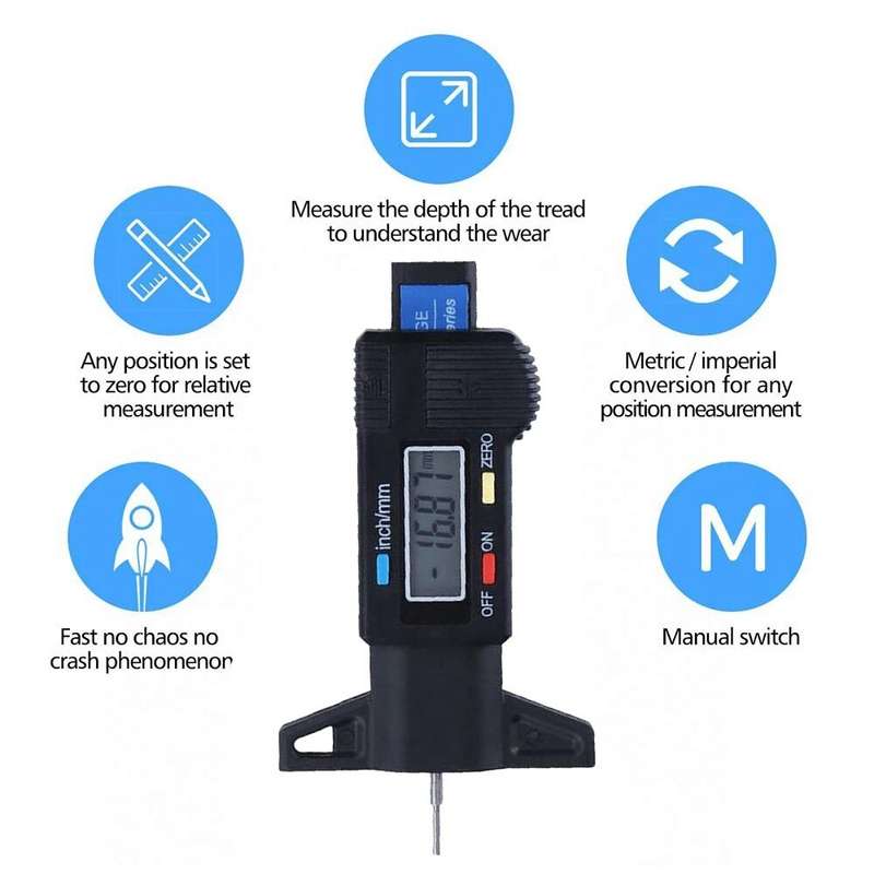 ETOPOO Digital Car Tyre Tire Tread Depth Gauge Meter Auto Tire Wear Detection Measuring Tool Caliper