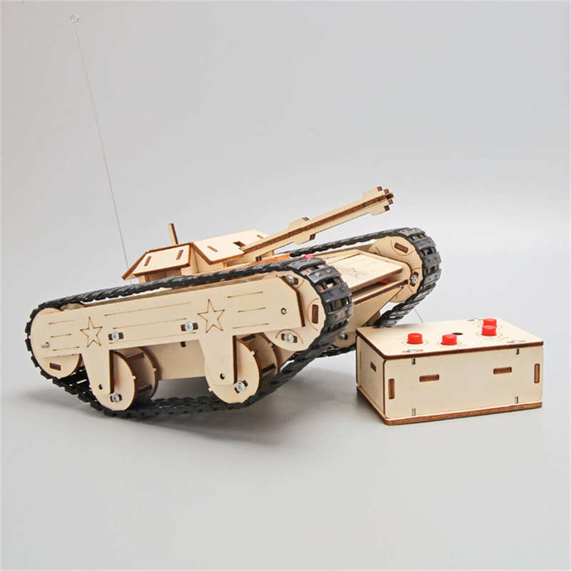 Wooden Remote Control Tank Model Assembly Kit DIY Children's Science Experiment Education Puzzle Toy