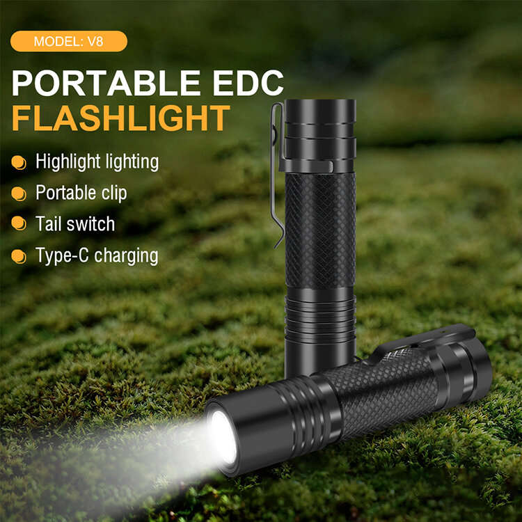 V8 800LM Strong Light EDC Portable LED Flashlight USB Rechargeable Built-in 18650 Battery Mini Torch