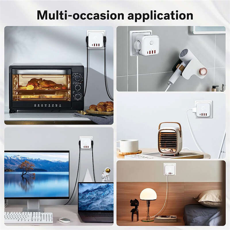 Bakeey 7-in-1 Socket Cube EU Power Outlet with 3AC 3USB Type-C Fast Charging Wall Socket with On/Off