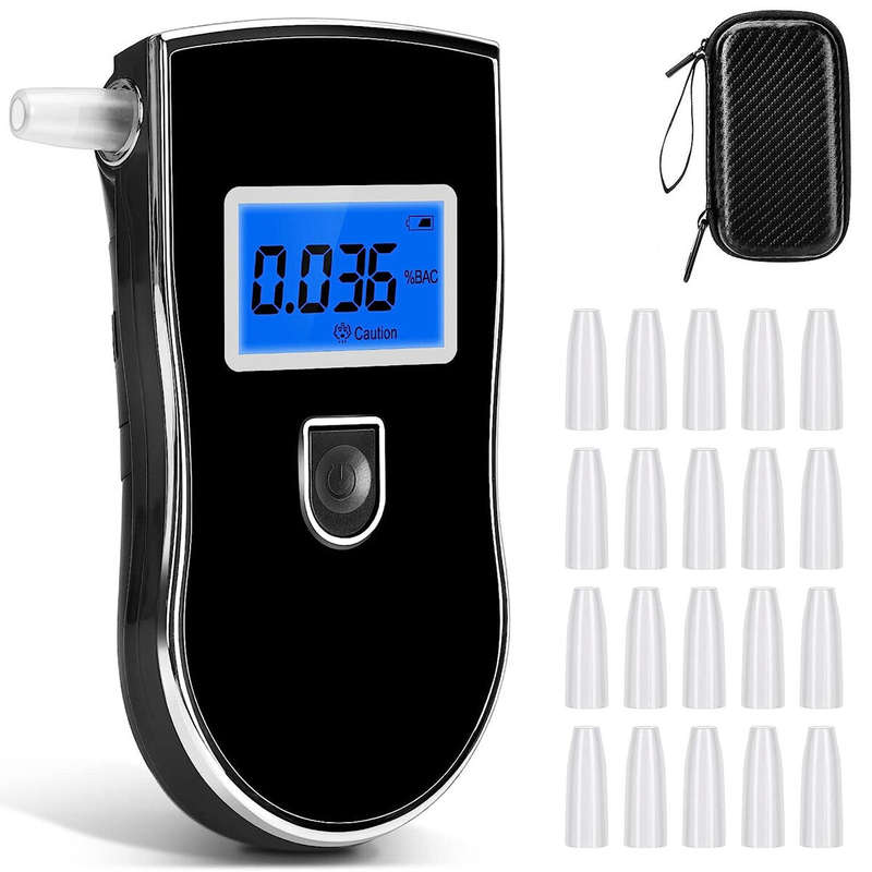 Portable Alcohol Breathalyzer with 20 Mouthpieces Professional Grade Accuracy Blood Alcohol Tester L