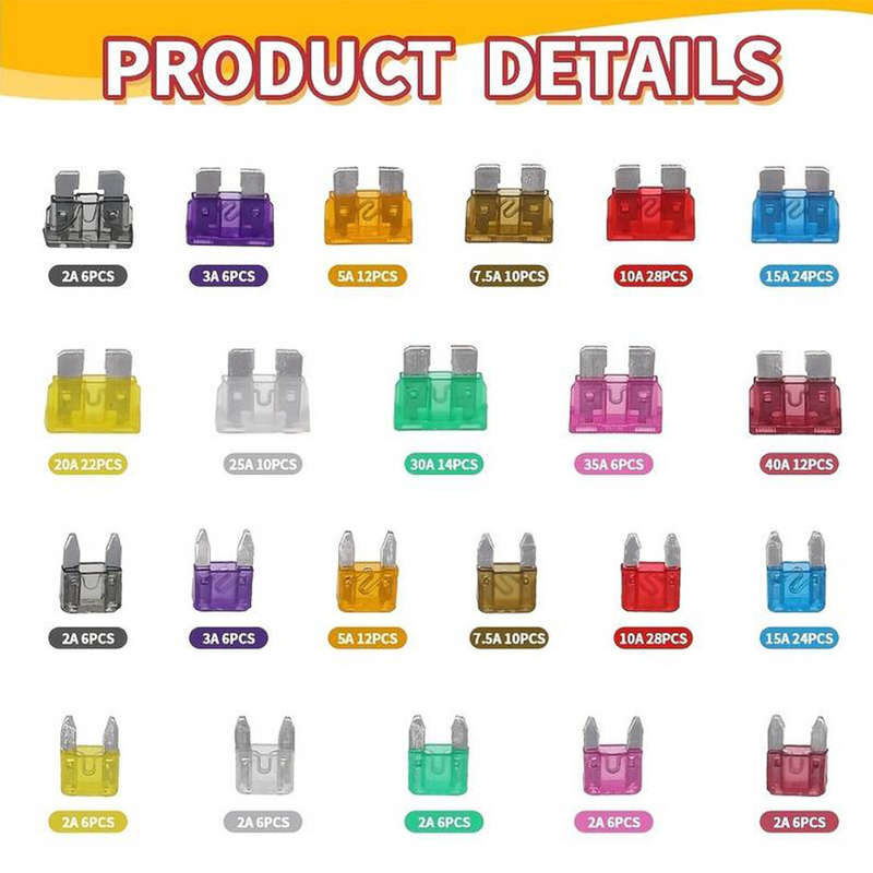 300pcs 5/7/10/15/20/25/30A Fuse Car Blade Fuse Assortment Assorted Kit Mini Small Size Blade Set Aut