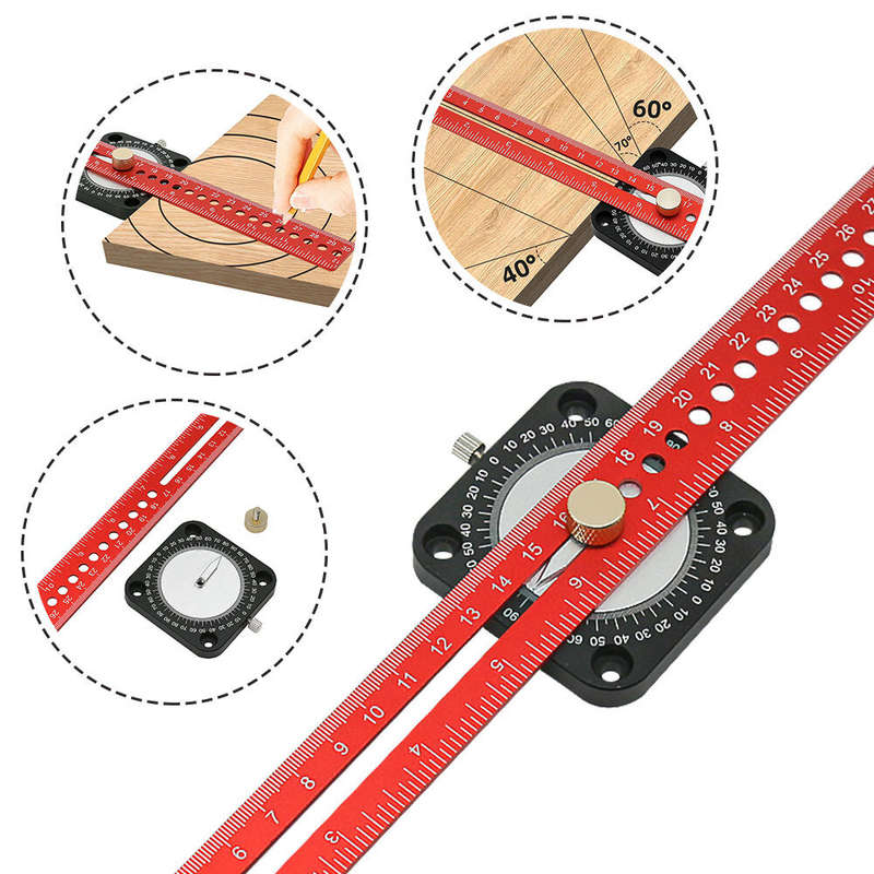 300mm 12 Inch Woodworking Scriber Compass Angle Scoring Ruler Adjustable T-type Ruler 360 Degree Ang