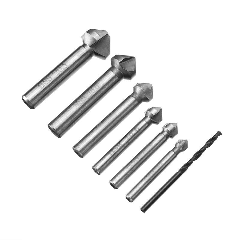 7-Piece Countersunk Drill Set, Chamfering Knife Din335 Standard C-Type Straight Shank Three Teeth, 6