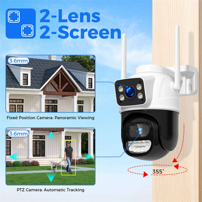 Hiseeu WS418B 4K 8MP Dual Lens Outdoor WiFi Camera Wireless PTZ Security ONVIF H.265+ Cam Night Visi
