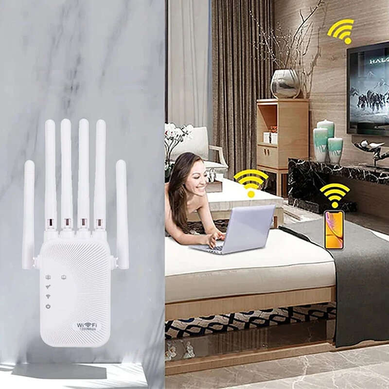 MnnWuu 1200Mbps Wireless WiFi Repeater 2.4G/5G Dual Band Signal Range Extender Wi-Fi Amplifier Route
