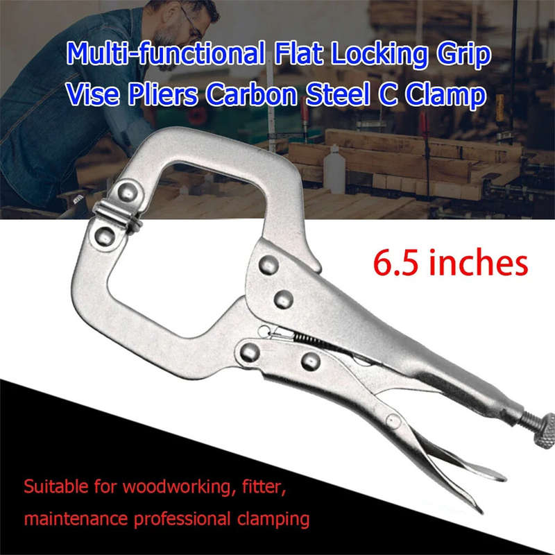 6.5 Inch Heavy Duty C Clamp Locking Pliers Carbon Steel with Swivel Pads for Woodworking Welding Adj